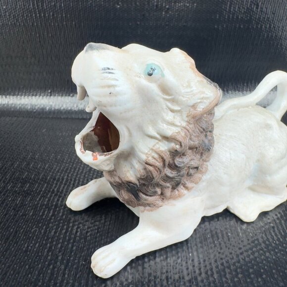 Antique Ceramic Lion Ashtray Creamer Porcelain Figurine Decor Blue Eyes VTG - Picture 5 of 12